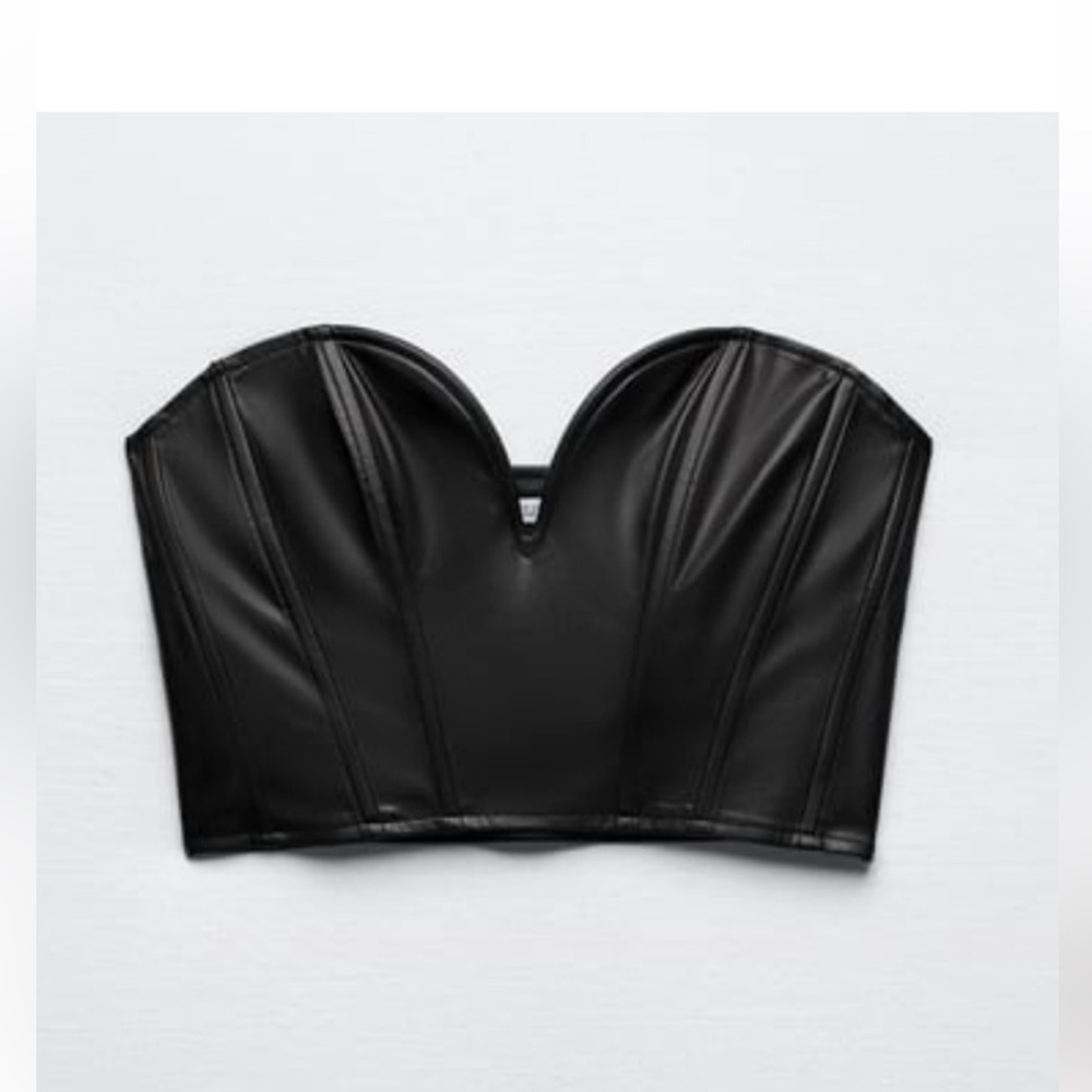 Faux leather corset strapless top